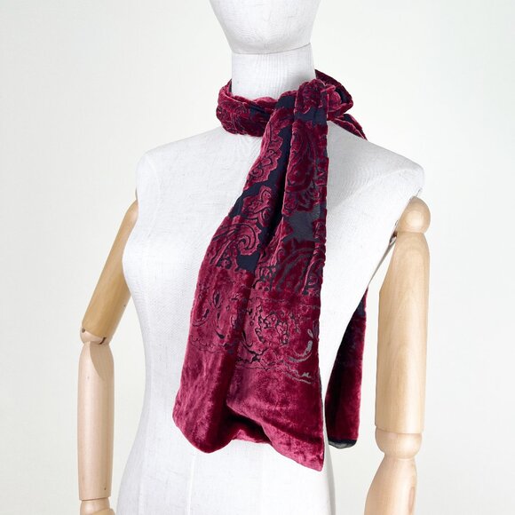 Vintage Silk Velvet Floral Paisley Neck Head Scarf Headband Top 60s 70s Inspired - Picture 2 of 10